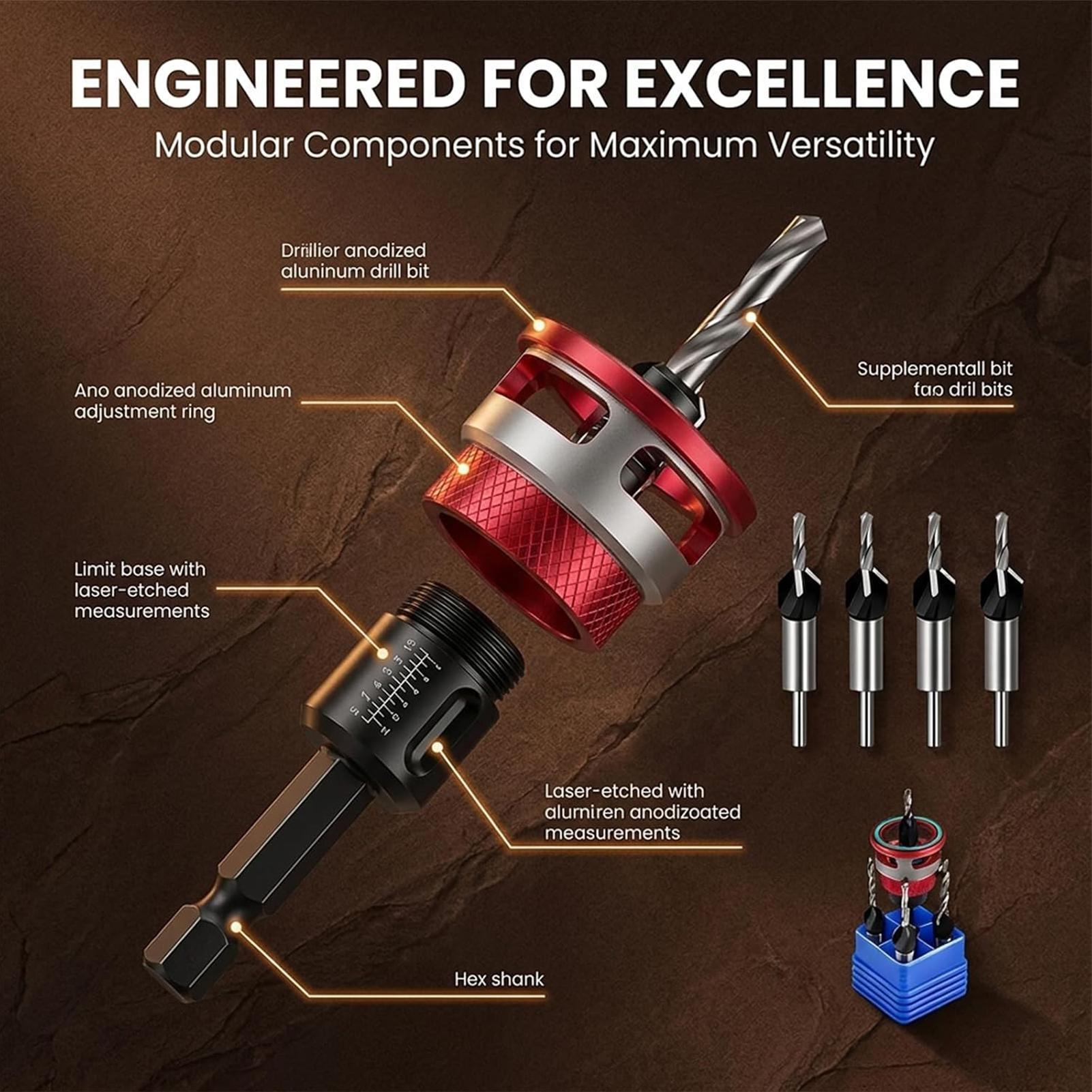 Drill Bit Set - Juego de brocas avellanadoras con collarín