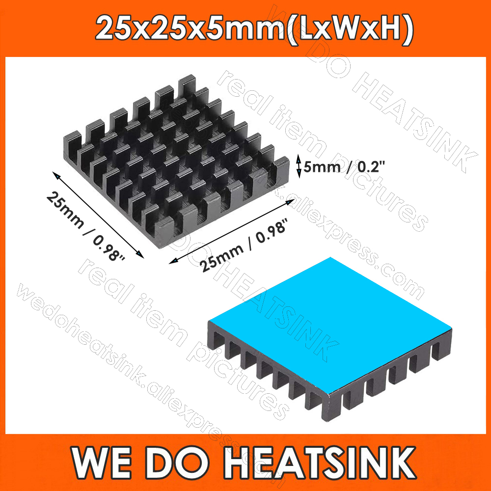Aluminium Extrusion - Disipador de Calor Negro de 25x25x5mm